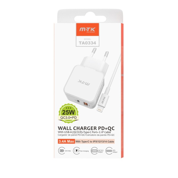 CARGADOR RED MTK – TA0334 TIPO.C+LIGHTNING 25W