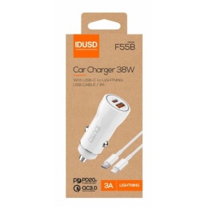 CARGADOR COCHE IDUSD – TIPO.C+LIGHTNING F55B  38W