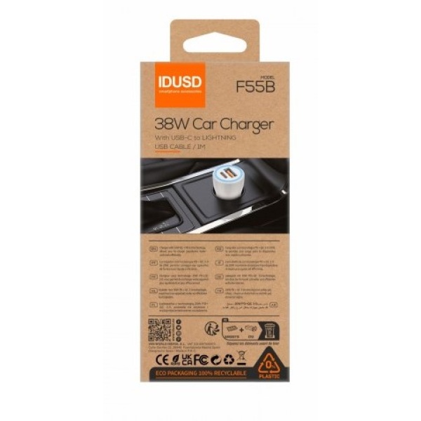 CARGADOR COCHE IDUSD – TIPO.C+LIGHTNING F55B  38W - Imagen 3