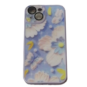 CARCASA IPHONE 13/14 - DIBUJO FLORES AZUL